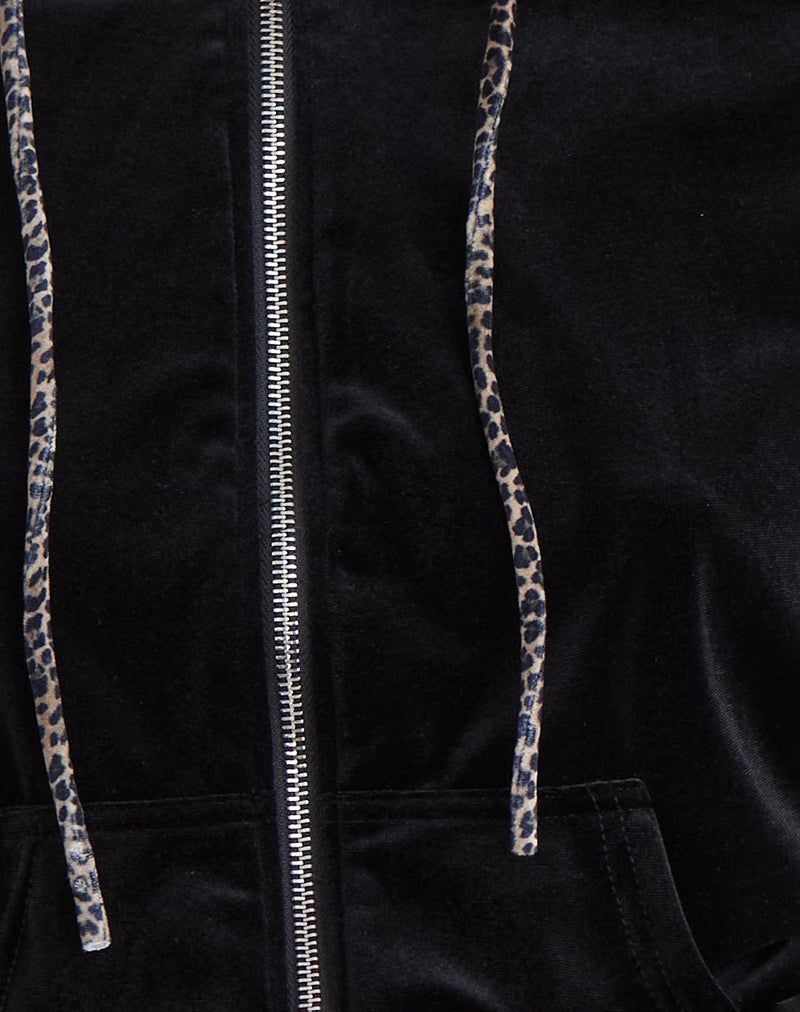 Jona Hoodie in Black with Rar Leopard Pipping