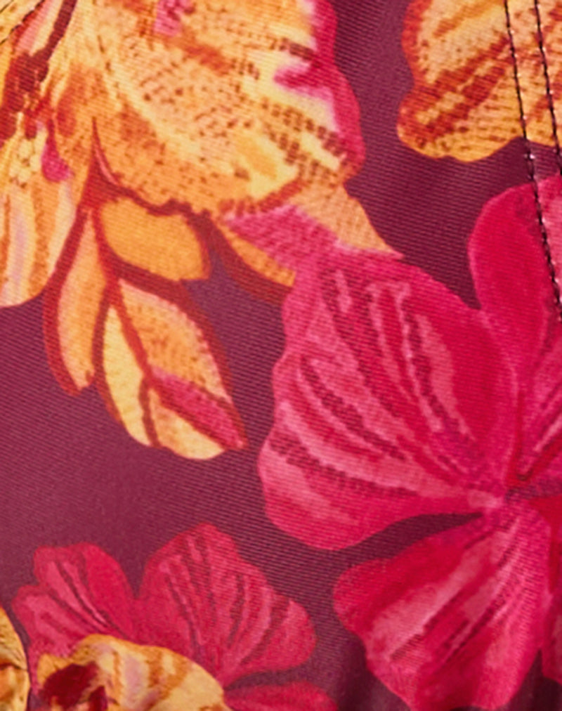 Lentra Bikini Bottom in Sketchy Hibiscus Burgundy