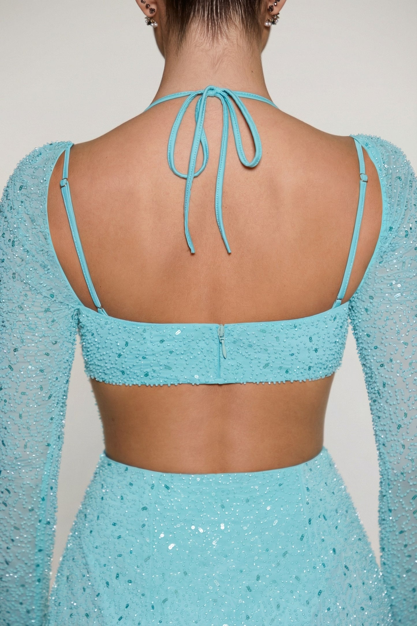 Embellished Cowl Neck Maxi Dress in Aqua