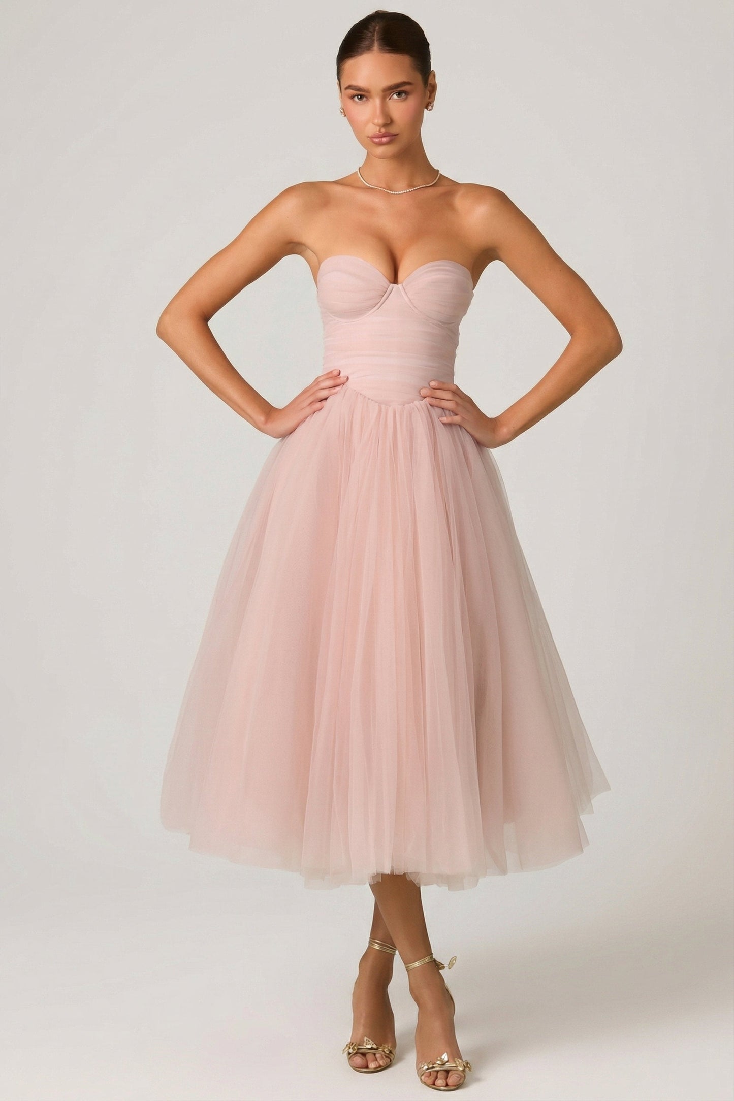 Tulle Corset Midaxi Dress in Dusty Rose