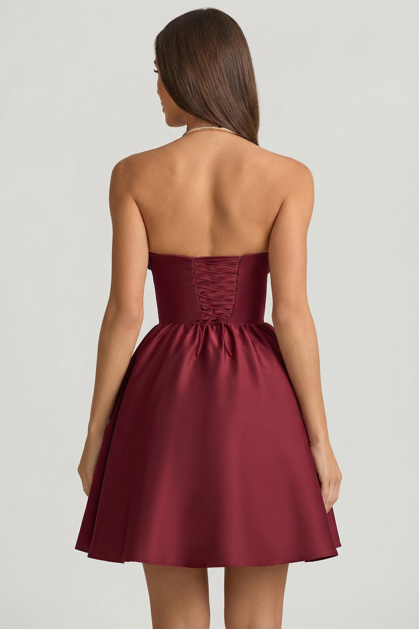 Strapless Corset Midi Dress in Wine Red