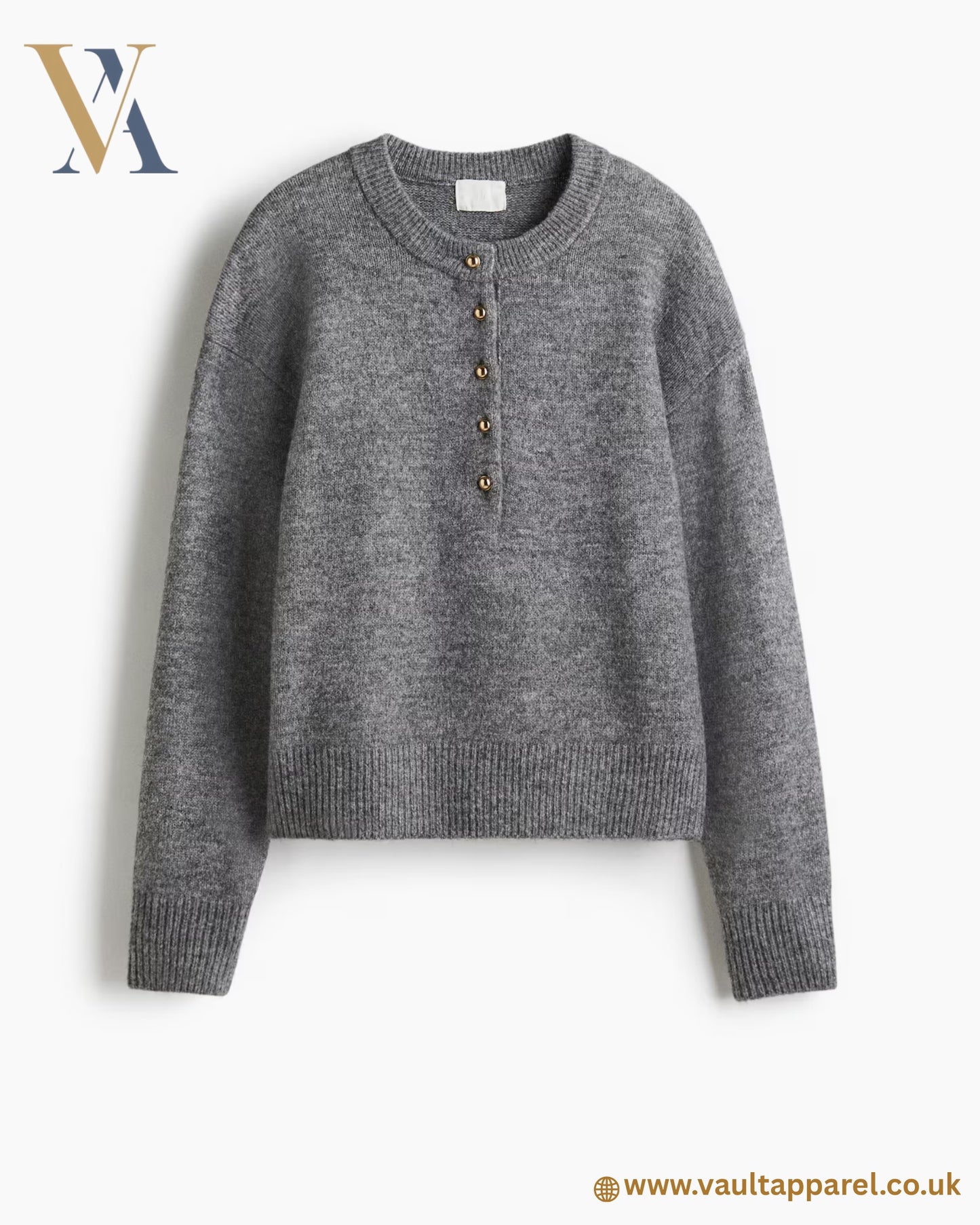 Grey Knit Henley Cardigan