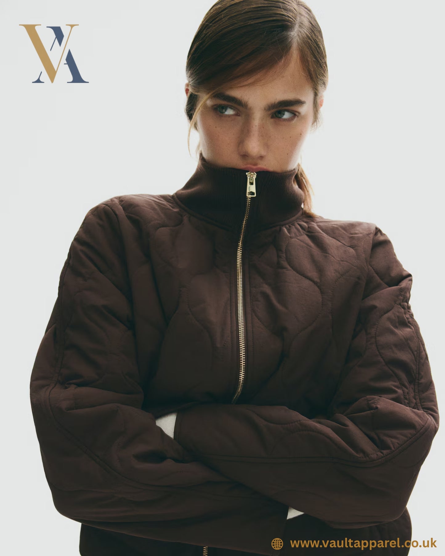 Dark Brown Quilted Zip Jacket