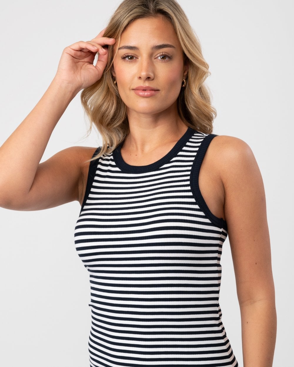 Tommy Hilfiger Stripe Rib Womens Sleeveless Midi Dress