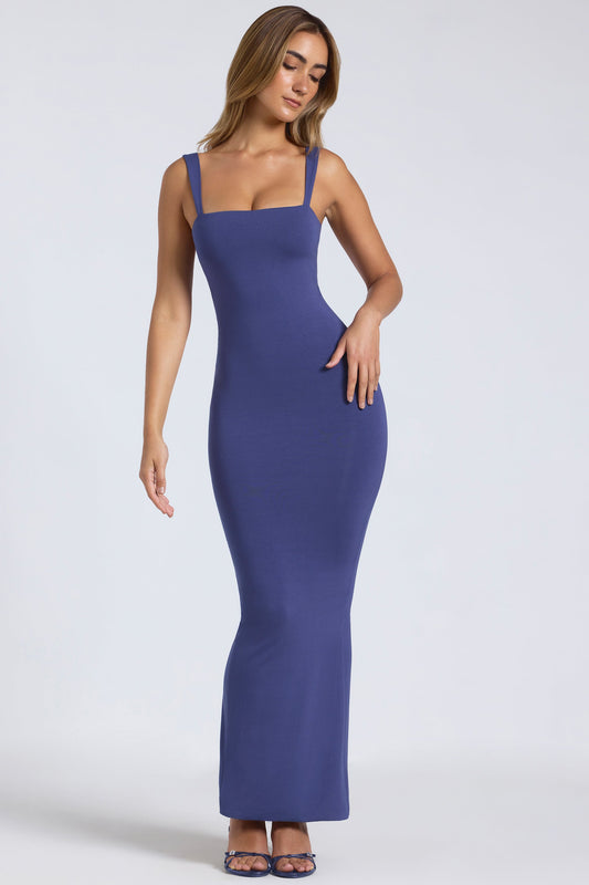 Modal Square-Neck Low Back Maxi Dress in Navy