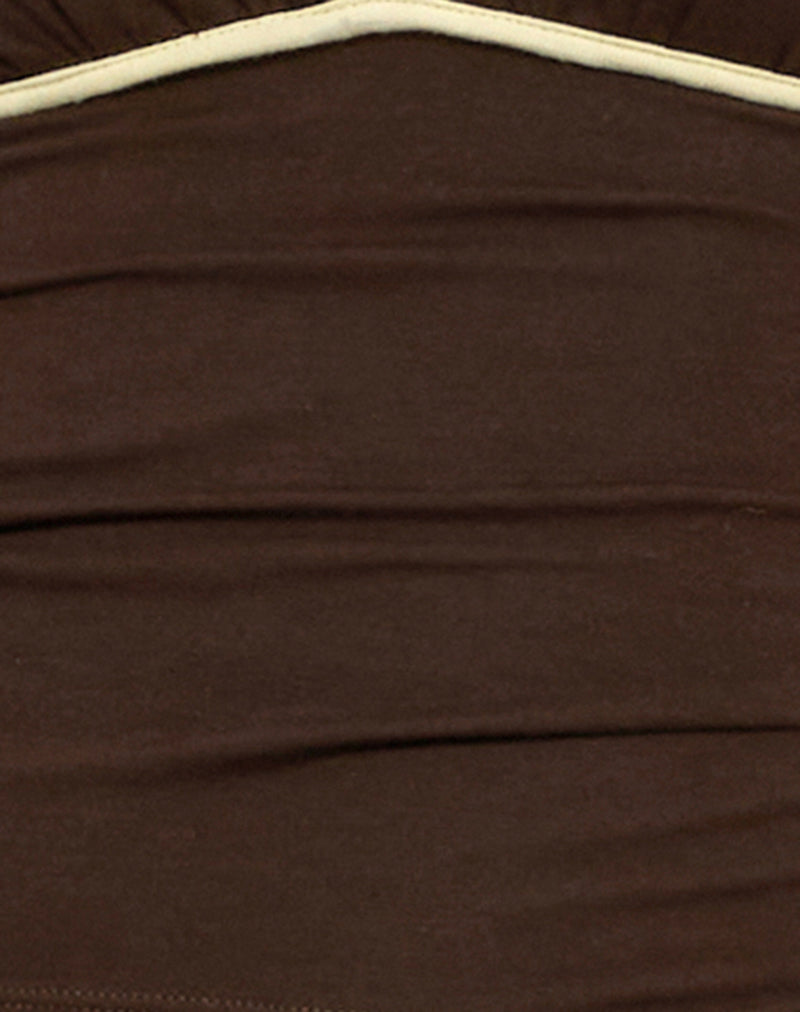 Abeth Halterneck Top in Chocolate Brown with Lemon Piping