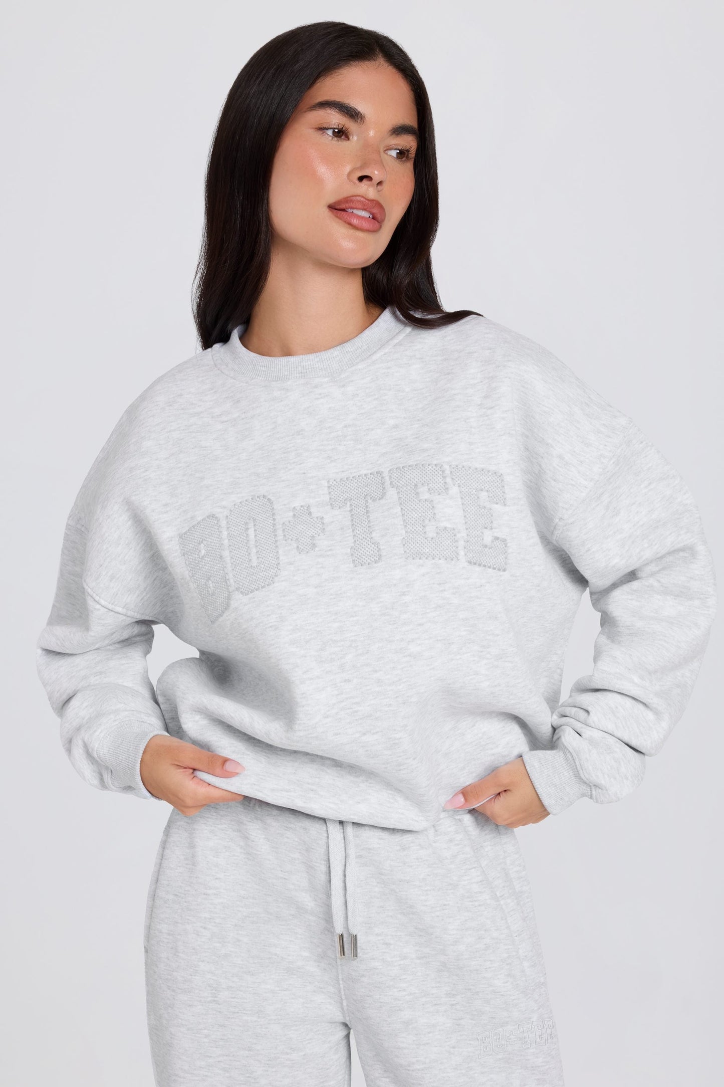 Oversized Crew-Neck Jumper in Grey Marl