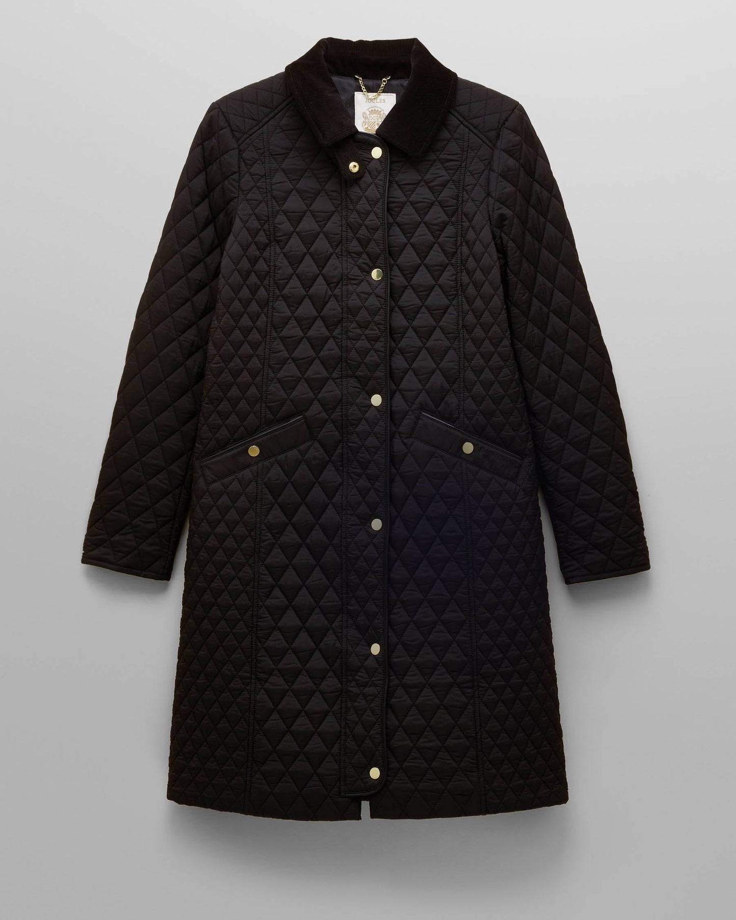 Joules Rosewell Womens Long Diamond Quilt Jacket - Black