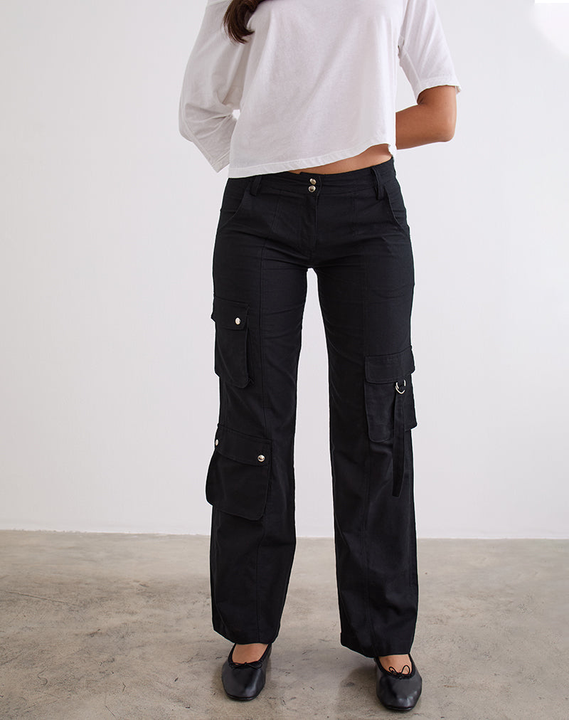 Hojo Linen Cargo Pants in Black
