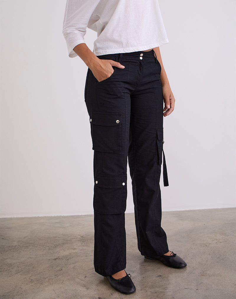 Hojo Linen Cargo Pants in Black