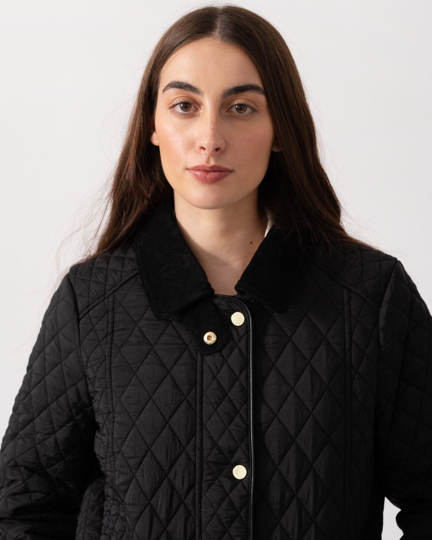 Joules Rosewell Womens Long Diamond Quilt Jacket - Black