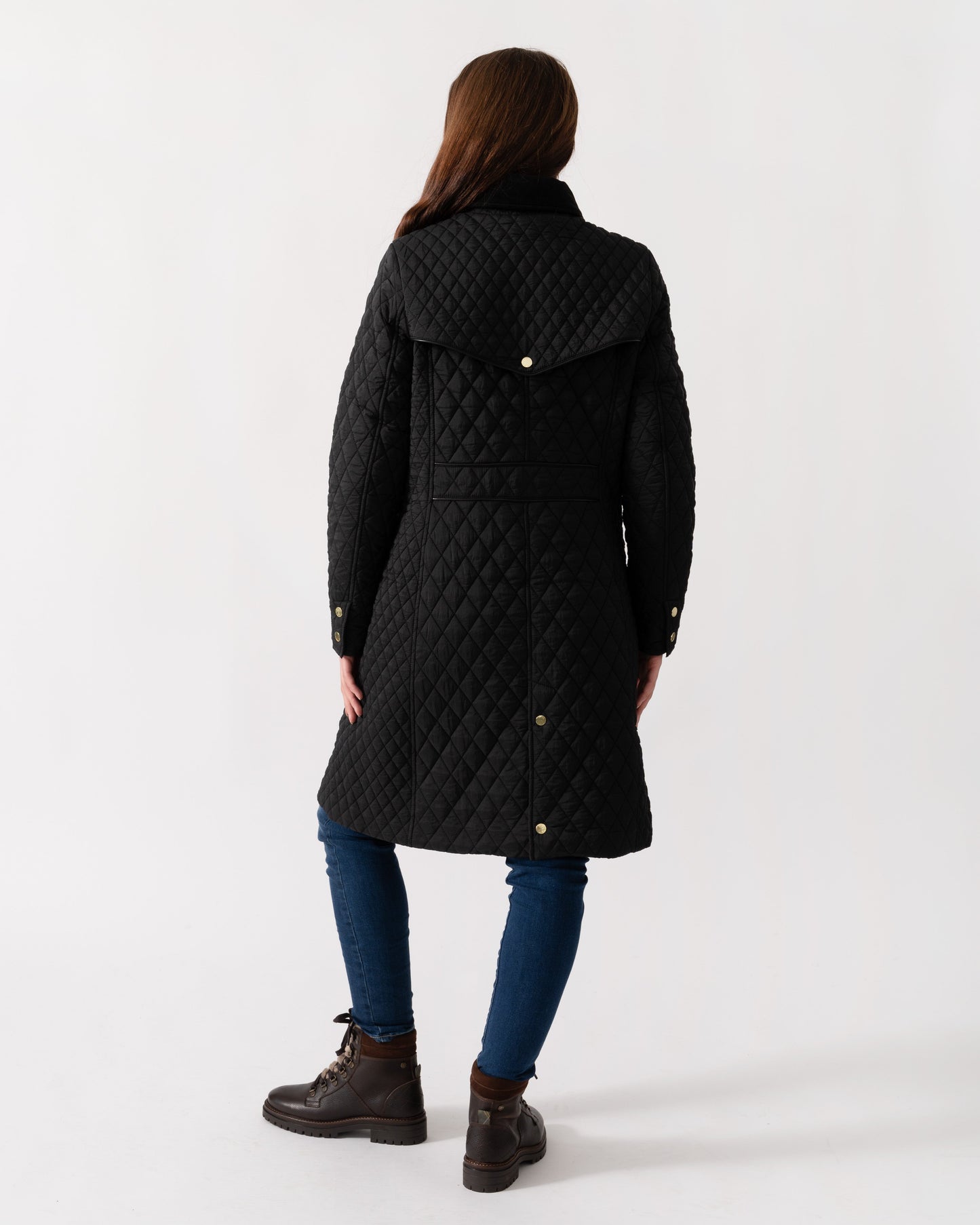 Joules Rosewell Womens Long Diamond Quilt Jacket - Black