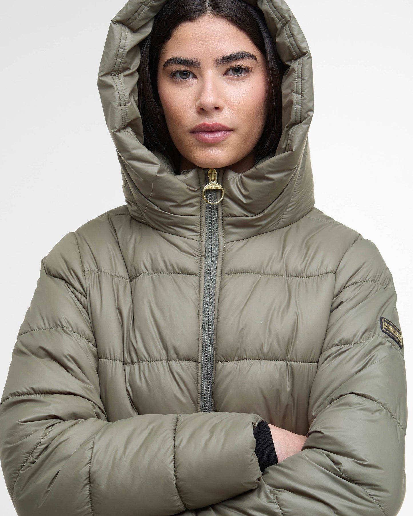 Barbour International Olivios Womens Longline Puffer Jacket - Dusky Khaki
