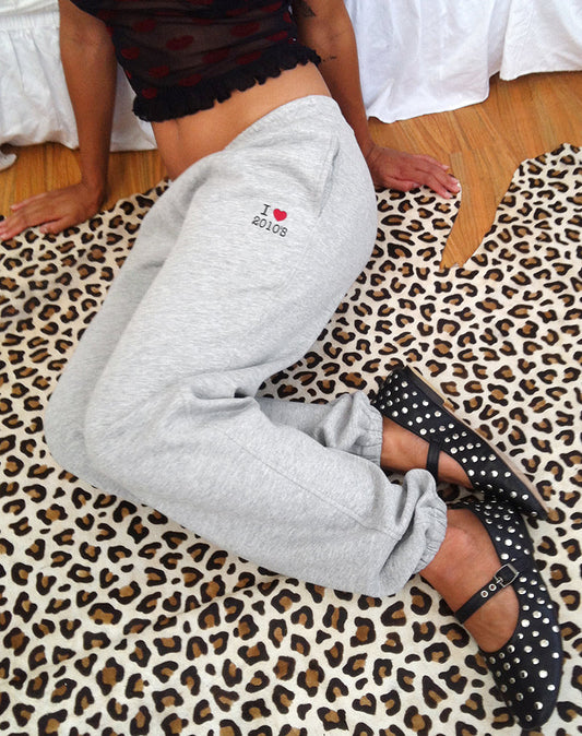 Emiko Oversized Joggers in Grey Marl with I Love 2010's Print