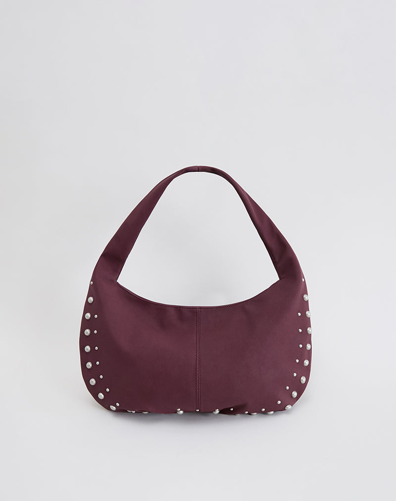 Studded Slouch Bag in Burgundy