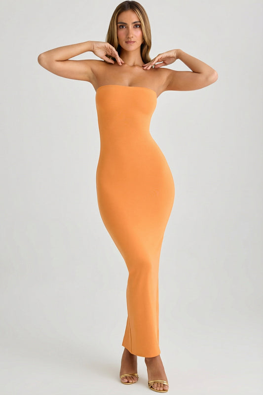 Modal Bandeau Bodycon Maxi Dress in Sunset Orange