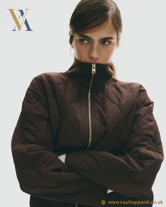 Dark Brown Quilted Zip Jacket