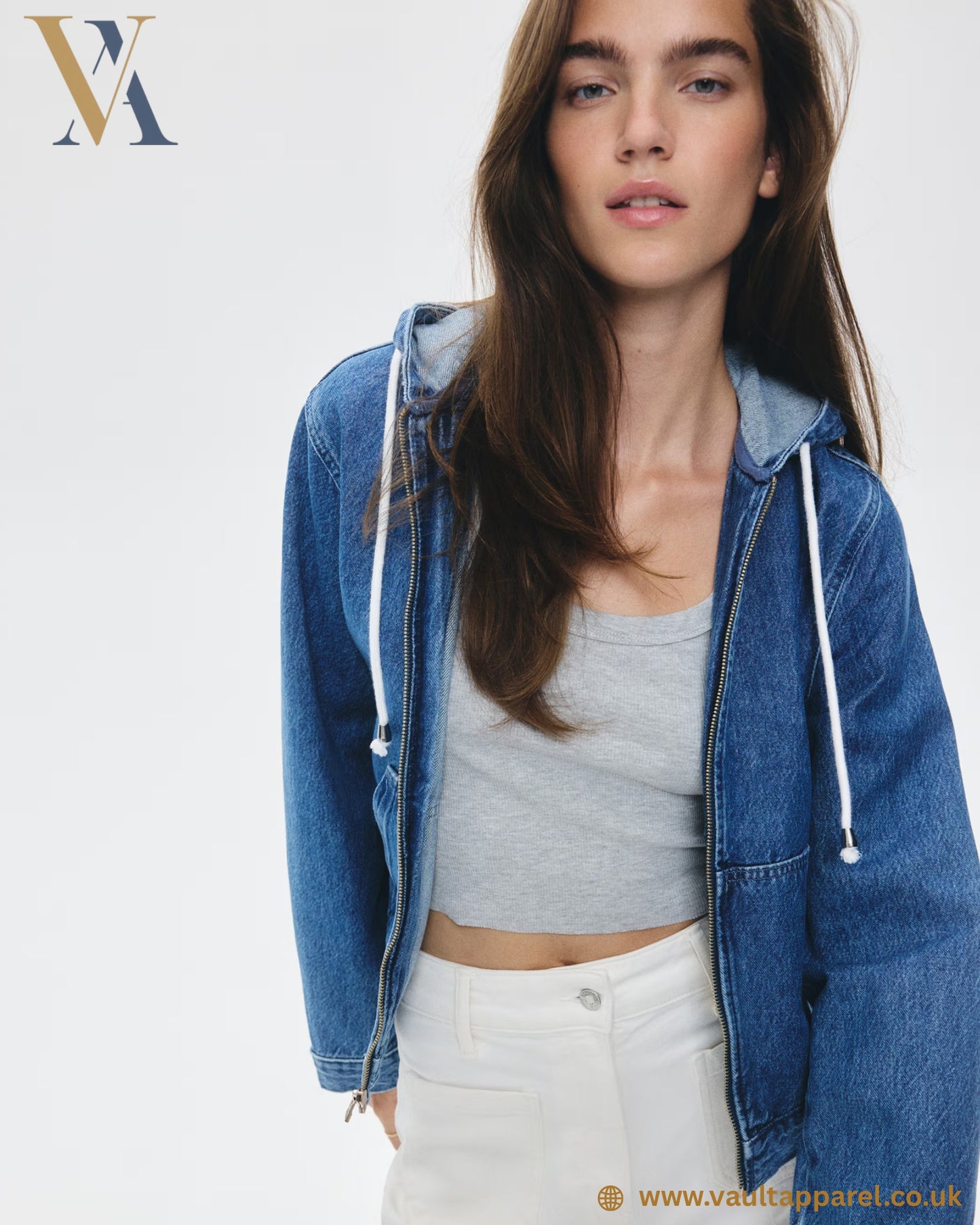 Blue Denim Zip Hoodie Jacket