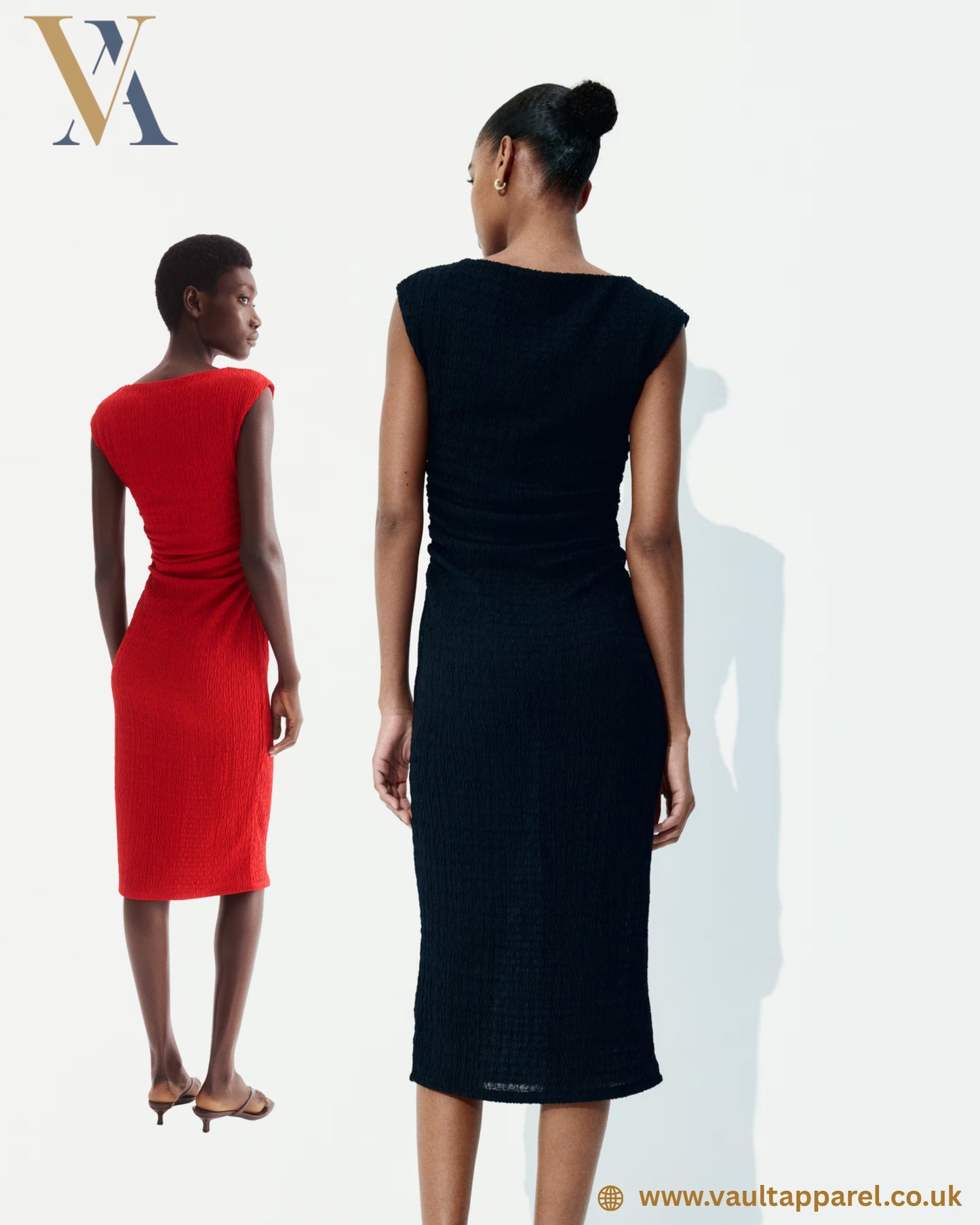 Sleeveless Textured Midi Dress – Red & Black